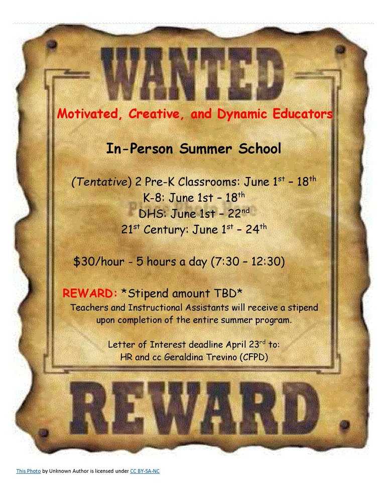 Summer School Job Opportunities - Closes April 23rd