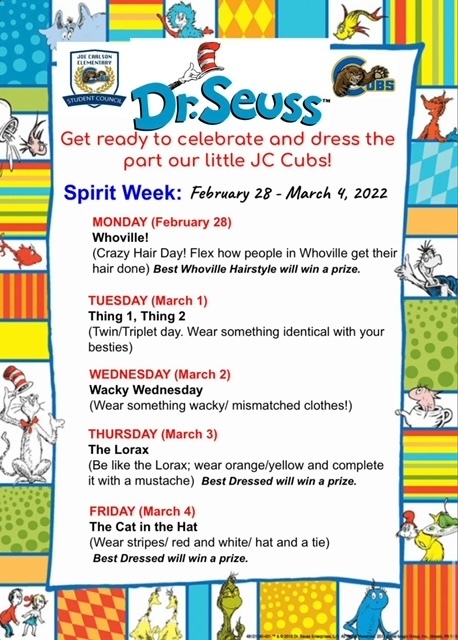 Dr. Seuss Spirit Week | Joe Carlson Elementary School