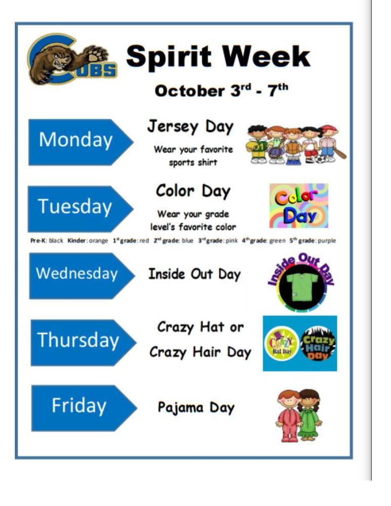 Spirit Week October 37, 2022 Joe Carlson Elementary School