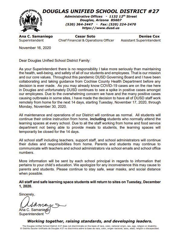 District Letter from Mrs. Samaniego