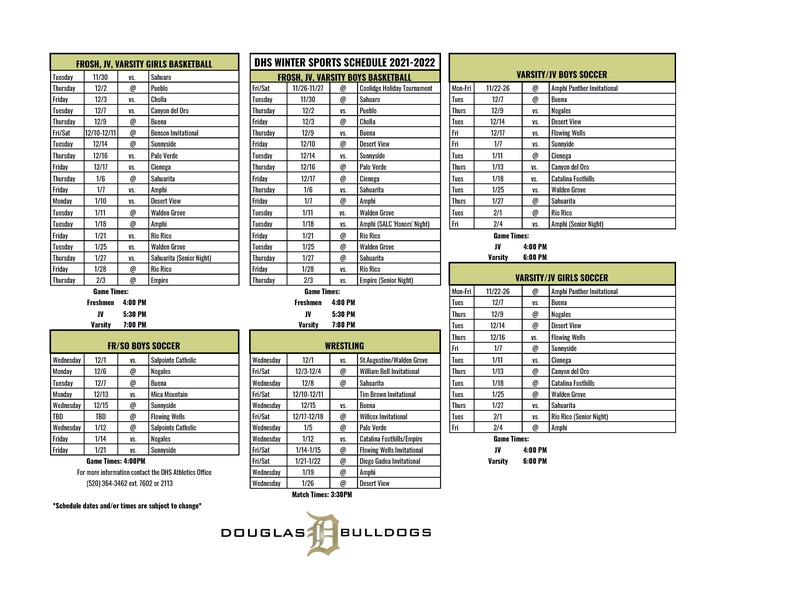 20212022 Winter Sports Schedule Douglas High School